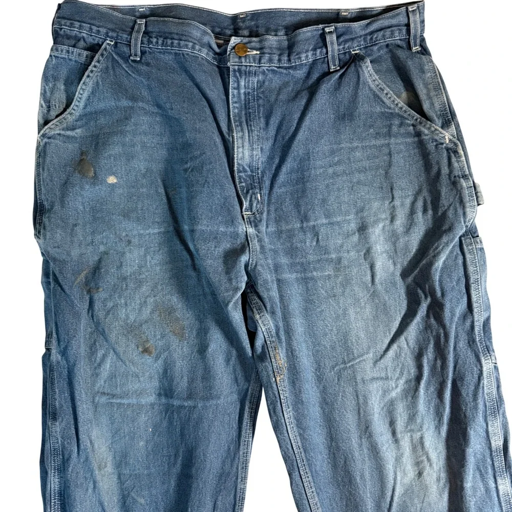 Carhartt B13 DST Mens 40x32 Blue Denim Carpenter Work Pants Distressed Dungaree